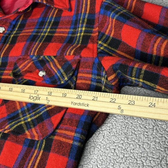 Vintage St. John's Bay Shirt Jacket Mens M Red Tartan Plaid Wool Lined CPO 90s - Picture 12 of 14